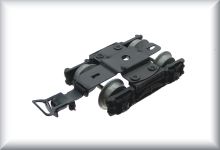 Multipart bogie, complete with coupling and wheel sets, for waggon 341 till 344 and 351 till 354, side walls made from zinc cast iron, price per piece.