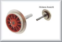 Narrow spoke wheel, nickel-plated, cast zinc, with riveted gear wheel including axle suitable for RET/RES/SE/SEW/SEWH 800, price per item