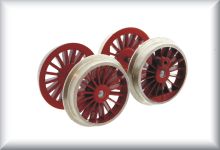 2 drive wheel sets, completely for one locomotive (4 wheels, without gear wheel), dark red, zinc cast iron, complete price.