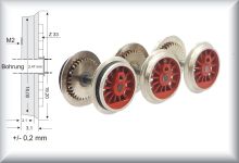 three sets of drive wheels, one axle with traction tires, narrow version, die-cast zinc, Price all 3 sets