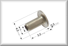 Hohlniet, Messing vernickelt, Gesamtl&auml;nge 3,5 mm, Durchmesser 1,9 mm, passend f&uuml;r Lampenfassungen und diverse Pertinaxplatten, Preis pro St&uuml;ck.