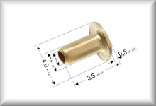 Hohlniet, Messing , Gesamtl&auml;nge 3,5 mm, Durchmesser 1,9 mm, passend f&uuml;r Lampenfassungen und diverse Pertinaxplatten, Preis pro St&uuml;ck