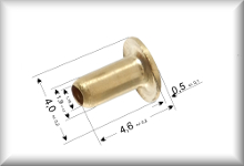 Hohlniet, Messing , Gesamtl&auml;nge 4,5 mm, Durchmesser 1,9 mm, passend f&uuml;r Lampenfassungen und diverse Pertinaxplatten, Preis pro St&uuml;ck.