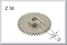 Zahnrad 38 Z, Modul 0,4, Messing (Ni), Preis pro St&uuml;ck.