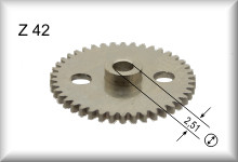 Zweites Zahnrad nach Anker 42 Z, Modul 0,4, Messing (Ni), passend f&uuml;r breiten Motor   ,  Preis pro St&uuml;ck. 
